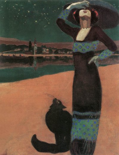 Donna snella con un gatto da Geza Farago